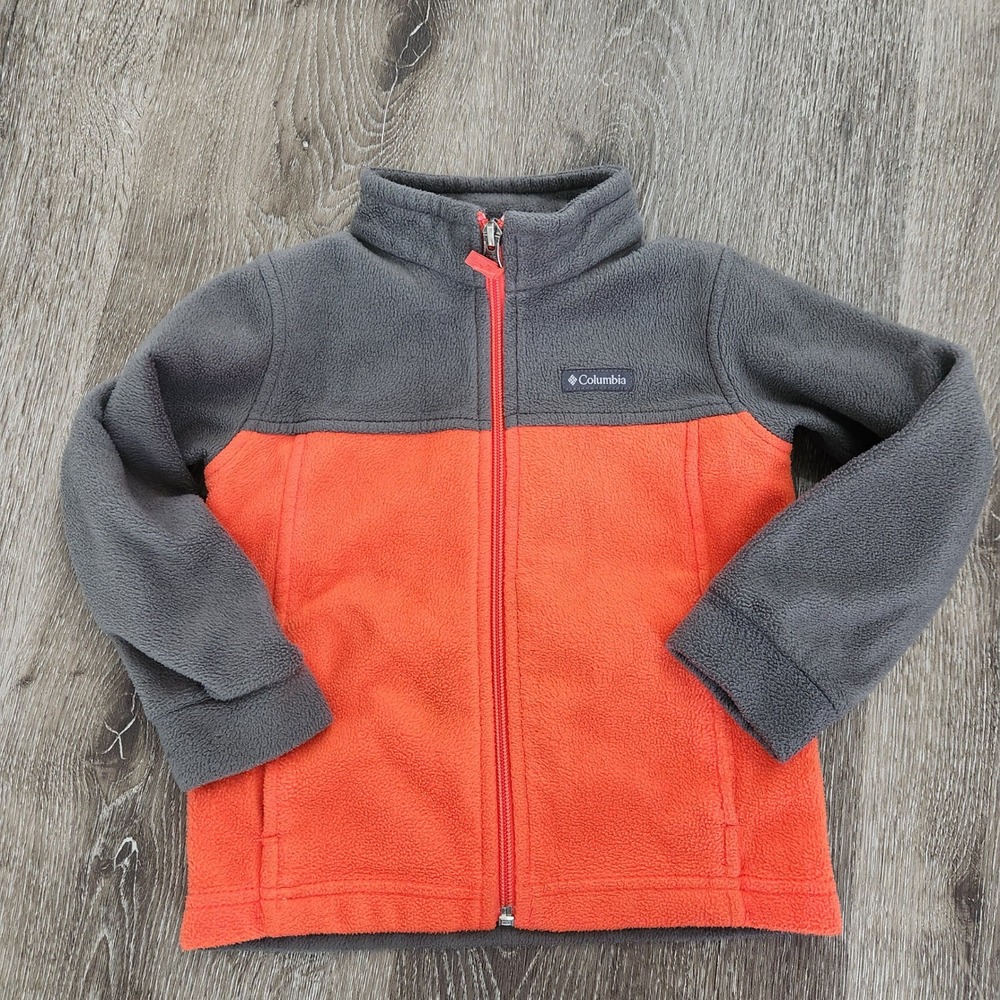 Columbia Kids Fleece Jacket Full Zip Orange Grey Colorblock 4T